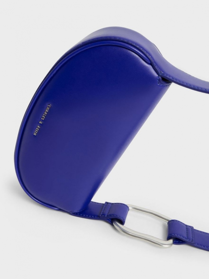 τσάντεσ ώμου Charles And Keith Curved Front Flap μπλε | 27864-JFXI