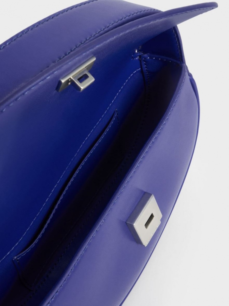 τσάντεσ ώμου Charles And Keith Curved Front Flap μπλε | 27864-JFXI