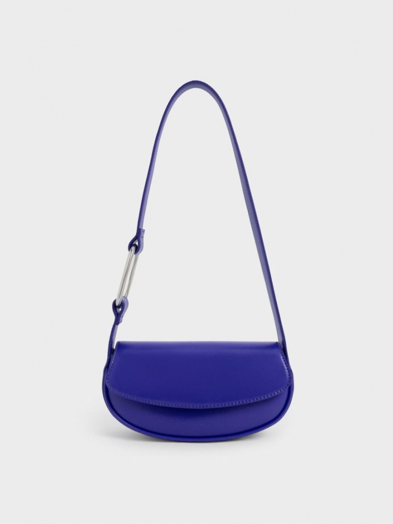 τσάντεσ ώμου Charles And Keith Curved Front Flap μπλε | 27864-JFXI