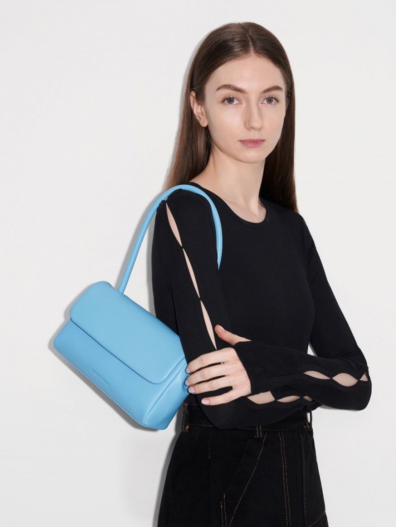 τσάντεσ ώμου Charles And Keith Curved Handle μπλε | 70682-SXFA