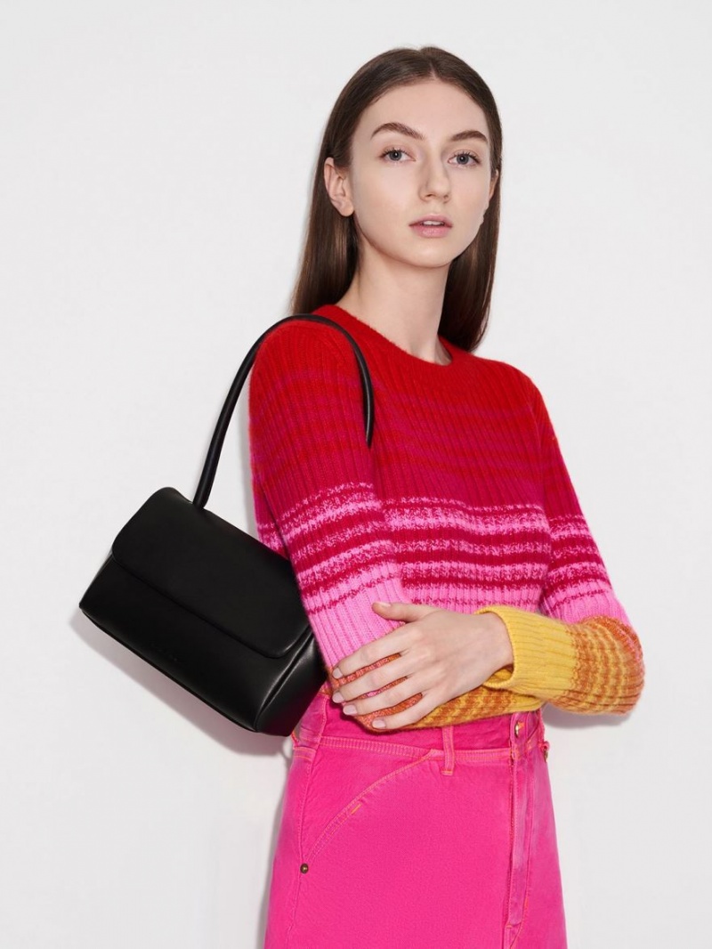 τσάντεσ ώμου Charles And Keith Curved Handle μαυρα | 82579-RCWL