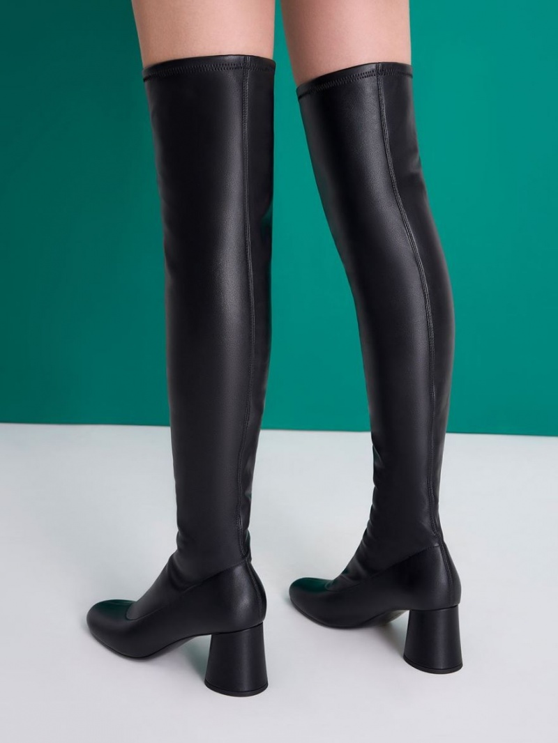 ψηλεσ μποτεσ Charles And Keith Cylindrical Heel Thigh μαυρα | 28697-KPHW