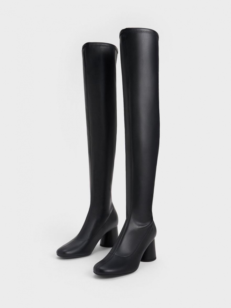 ψηλεσ μποτεσ Charles And Keith Cylindrical Heel Thigh μαυρα | 28697-KPHW