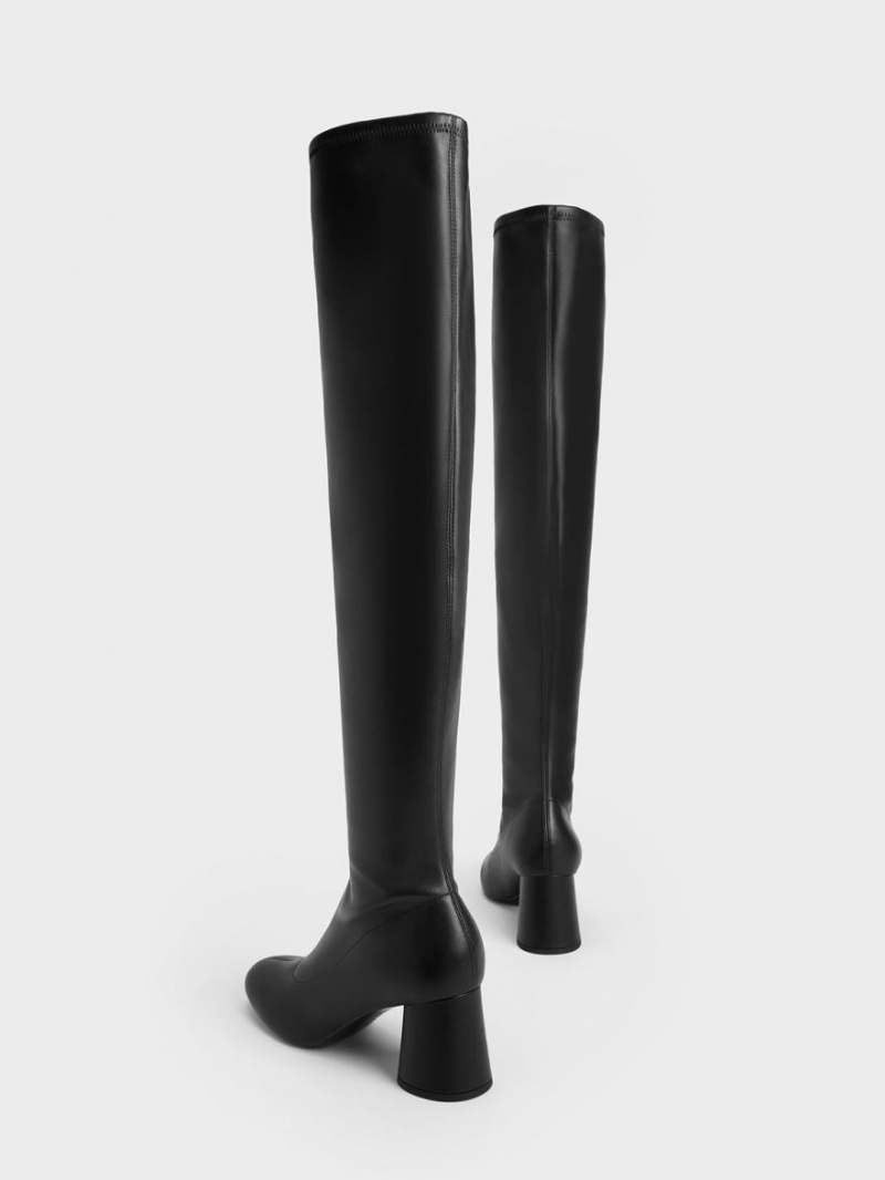 ψηλεσ μποτεσ Charles And Keith Cylindrical Heel Thigh μαυρα | 28697-KPHW