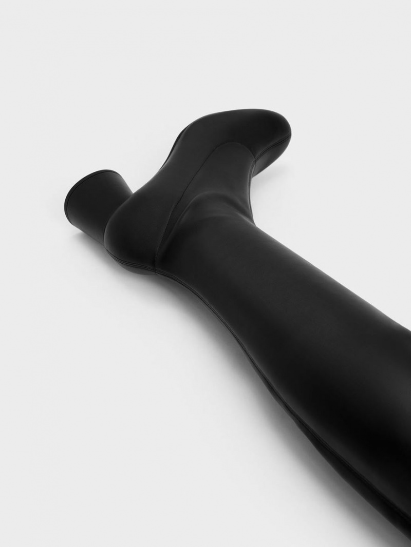 ψηλεσ μποτεσ Charles And Keith Cylindrical Heel Thigh μαυρα | 28697-KPHW