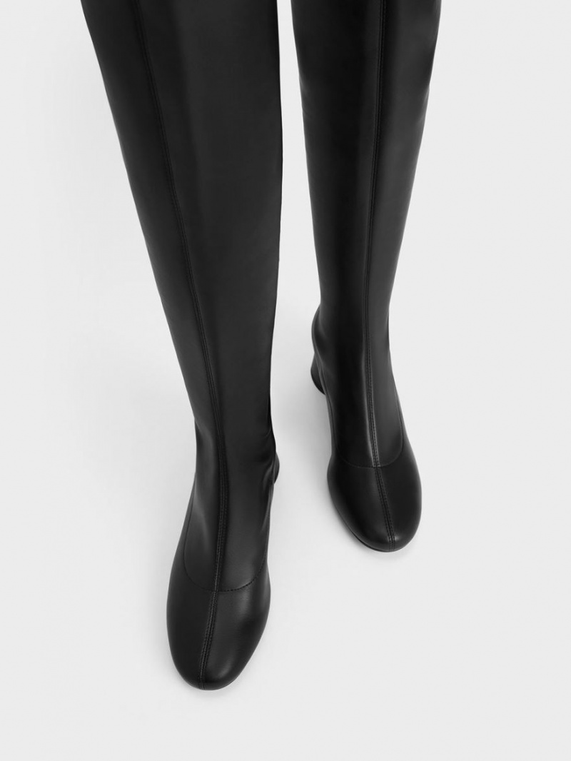 ψηλεσ μποτεσ Charles And Keith Cylindrical Heel Thigh μαυρα | 28697-KPHW