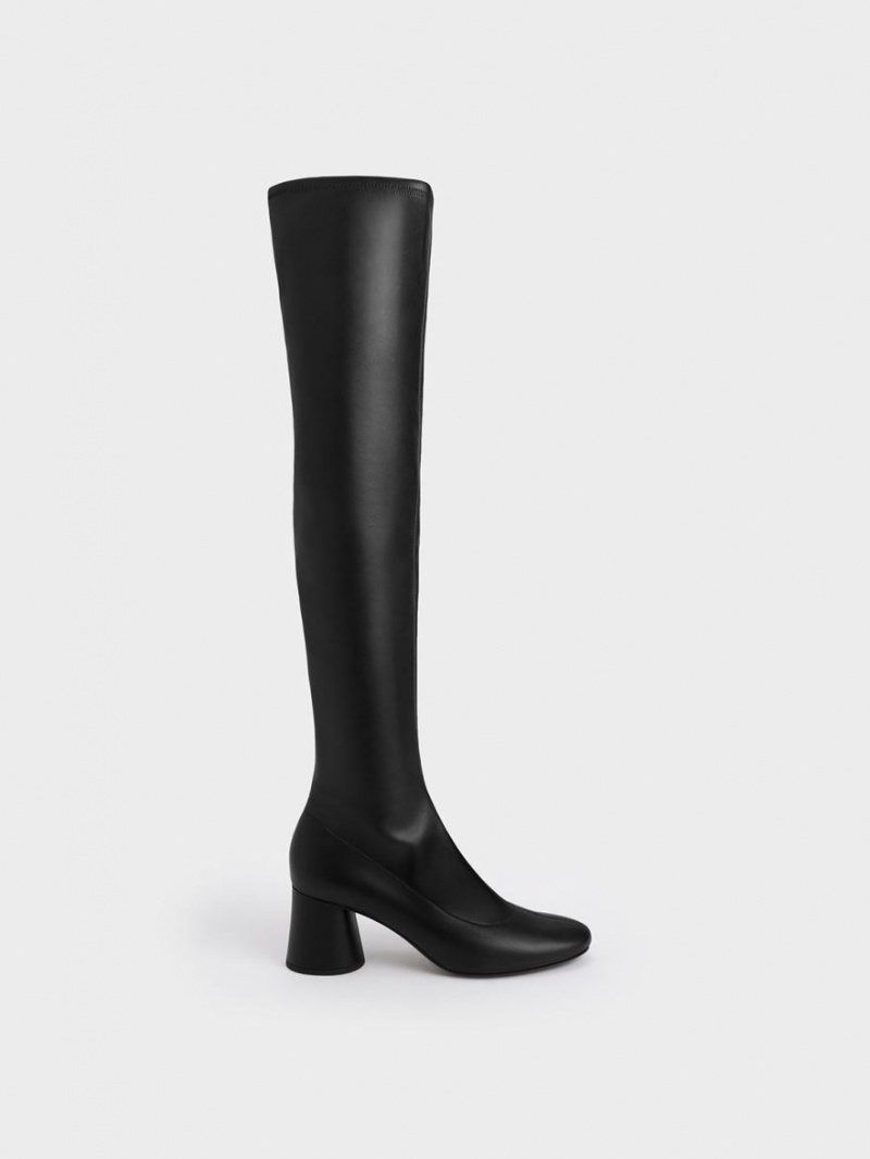 ψηλεσ μποτεσ Charles And Keith Cylindrical Heel Thigh μαυρα | 28697-KPHW