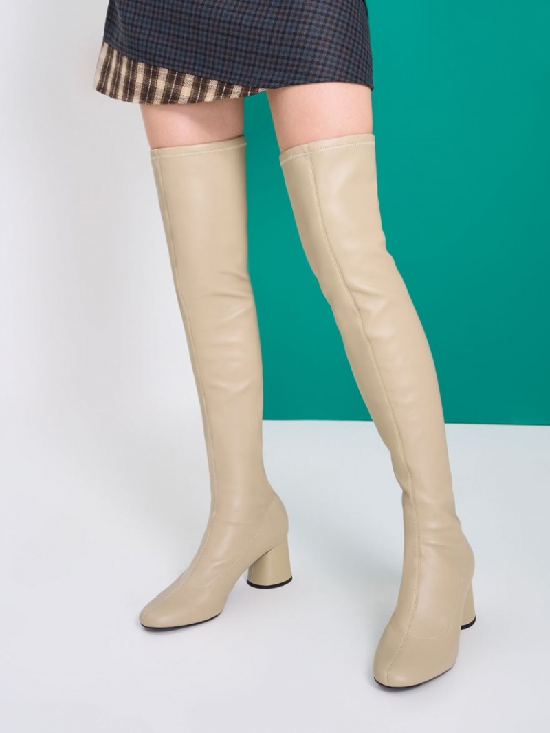 ψηλεσ μποτεσ Charles And Keith Cylindrical Heel Thigh Μπεζ | 41025-RUTE