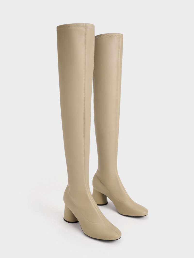 ψηλεσ μποτεσ Charles And Keith Cylindrical Heel Thigh Μπεζ | 41025-RUTE