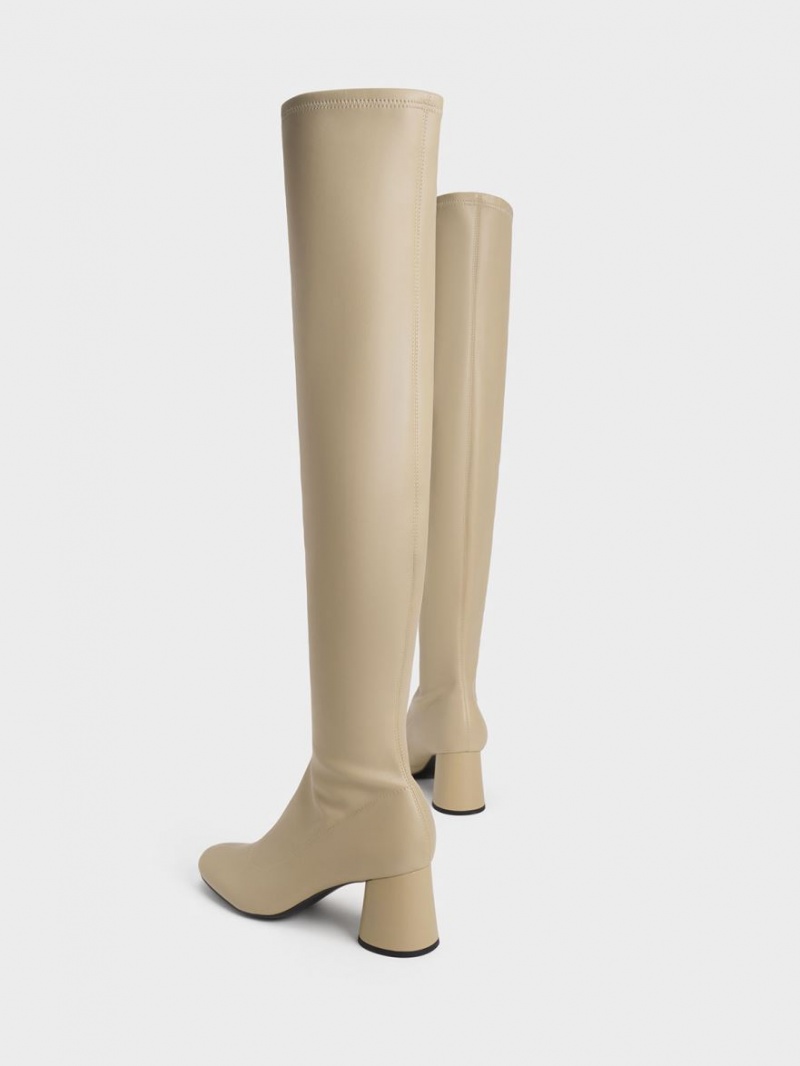 ψηλεσ μποτεσ Charles And Keith Cylindrical Heel Thigh Μπεζ | 41025-RUTE