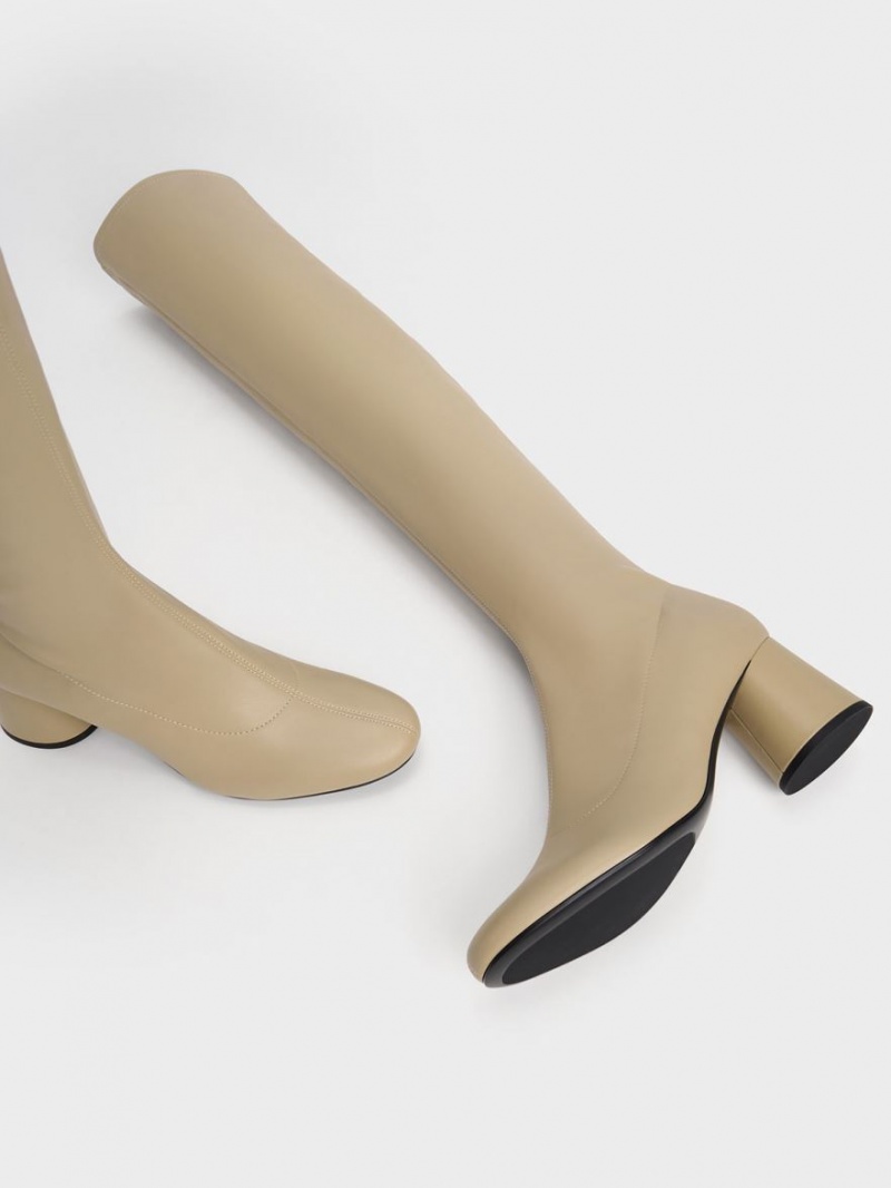 ψηλεσ μποτεσ Charles And Keith Cylindrical Heel Thigh Μπεζ | 41025-RUTE