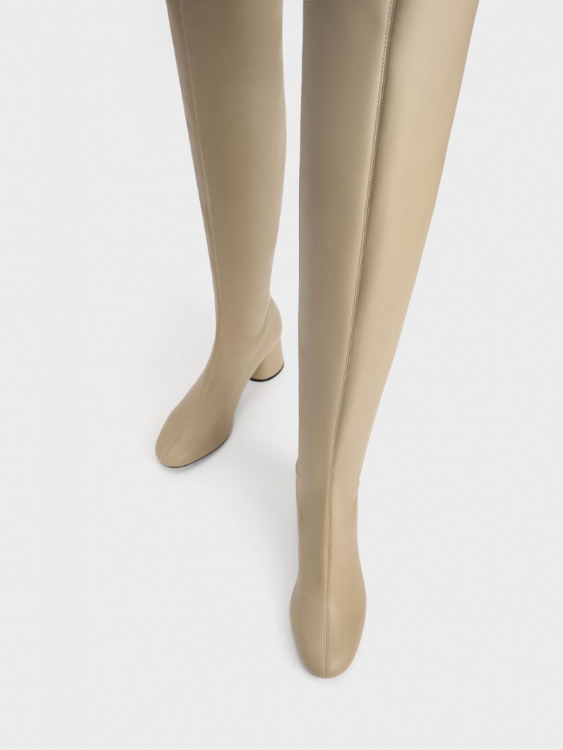 ψηλεσ μποτεσ Charles And Keith Cylindrical Heel Thigh Μπεζ | 41025-RUTE