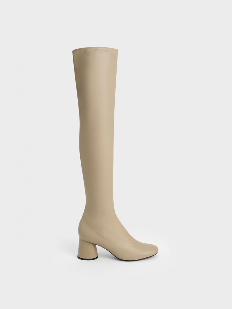 ψηλεσ μποτεσ Charles And Keith Cylindrical Heel Thigh Μπεζ | 41025-RUTE