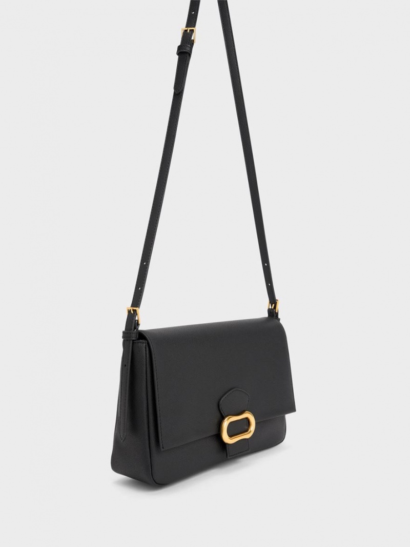 τσάντεσ ώμου Charles And Keith Daki Belted Trapeze μαυρα | 83702-NQVO