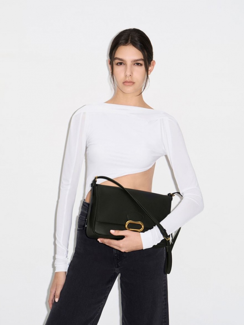 τσάντεσ ώμου Charles And Keith Daki Belted Trapeze μαυρα | 83702-NQVO