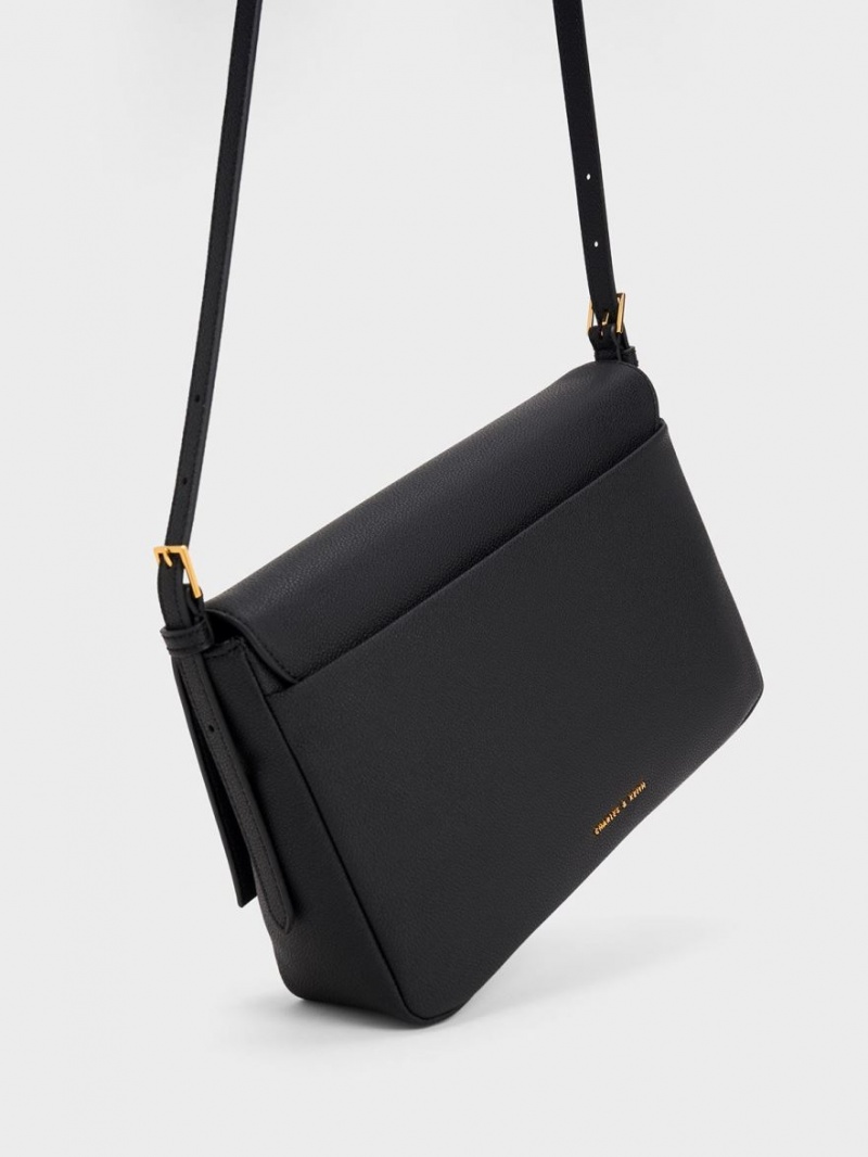 τσάντεσ ώμου Charles And Keith Daki Belted Trapeze μαυρα | 83702-NQVO