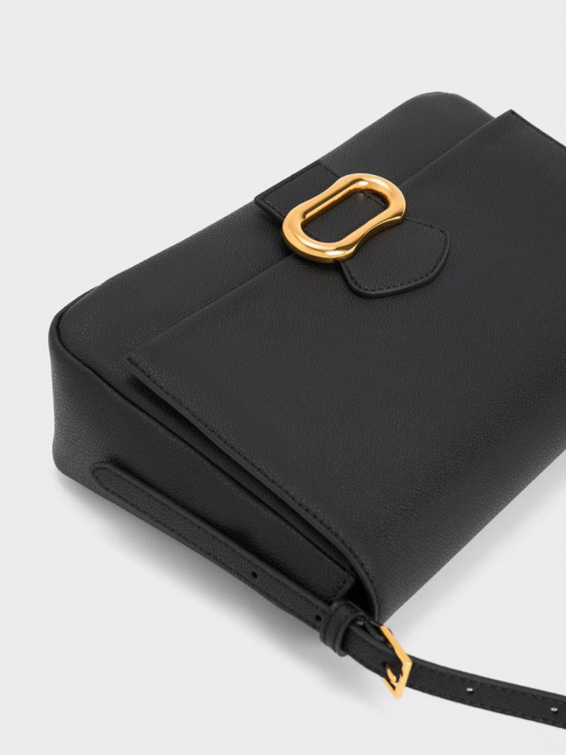 τσάντεσ ώμου Charles And Keith Daki Belted Trapeze μαυρα | 83702-NQVO