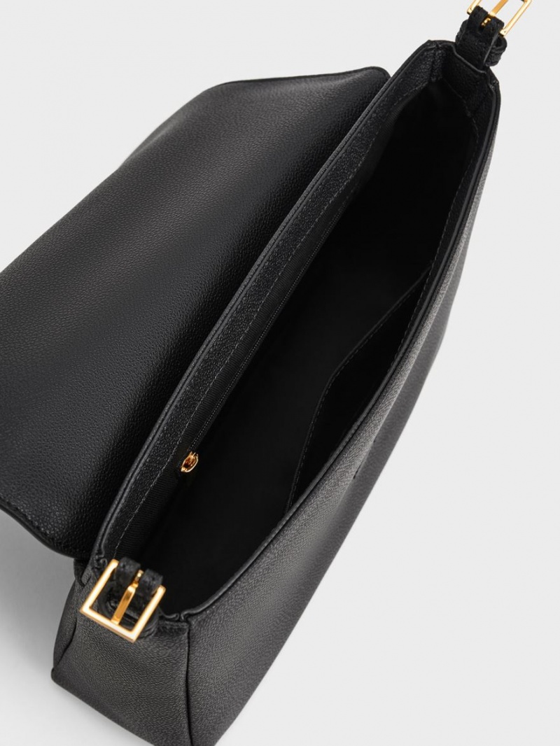 τσάντεσ ώμου Charles And Keith Daki Belted Trapeze μαυρα | 83702-NQVO
