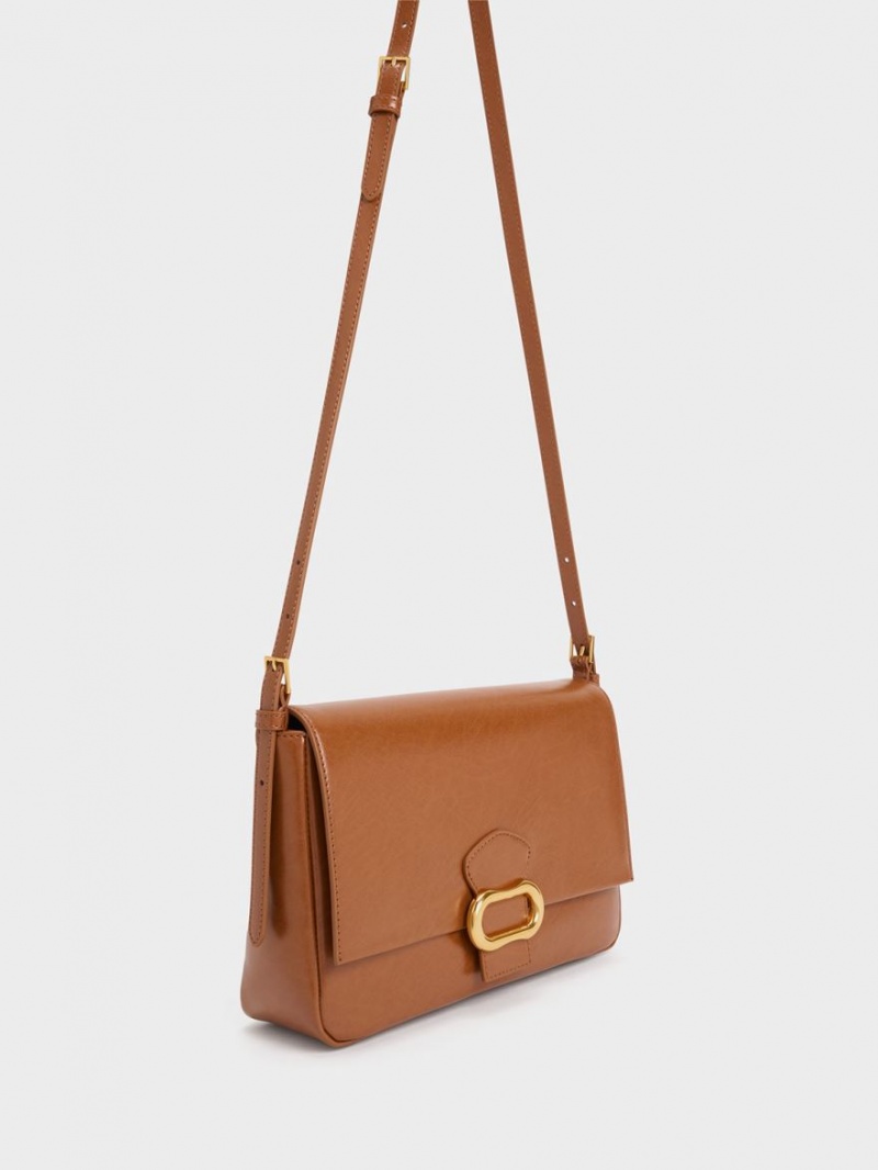 τσάντεσ ώμου Charles And Keith Daki Belted Trapeze σοκολάτα | 72450-QSMT