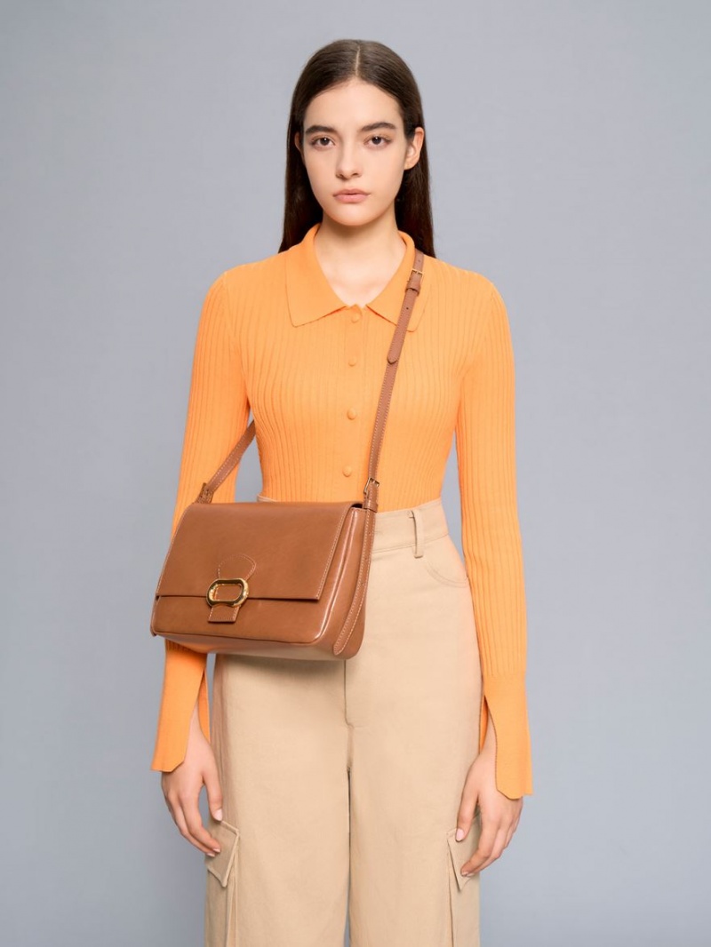 τσάντεσ ώμου Charles And Keith Daki Belted Trapeze σοκολάτα | 72450-QSMT