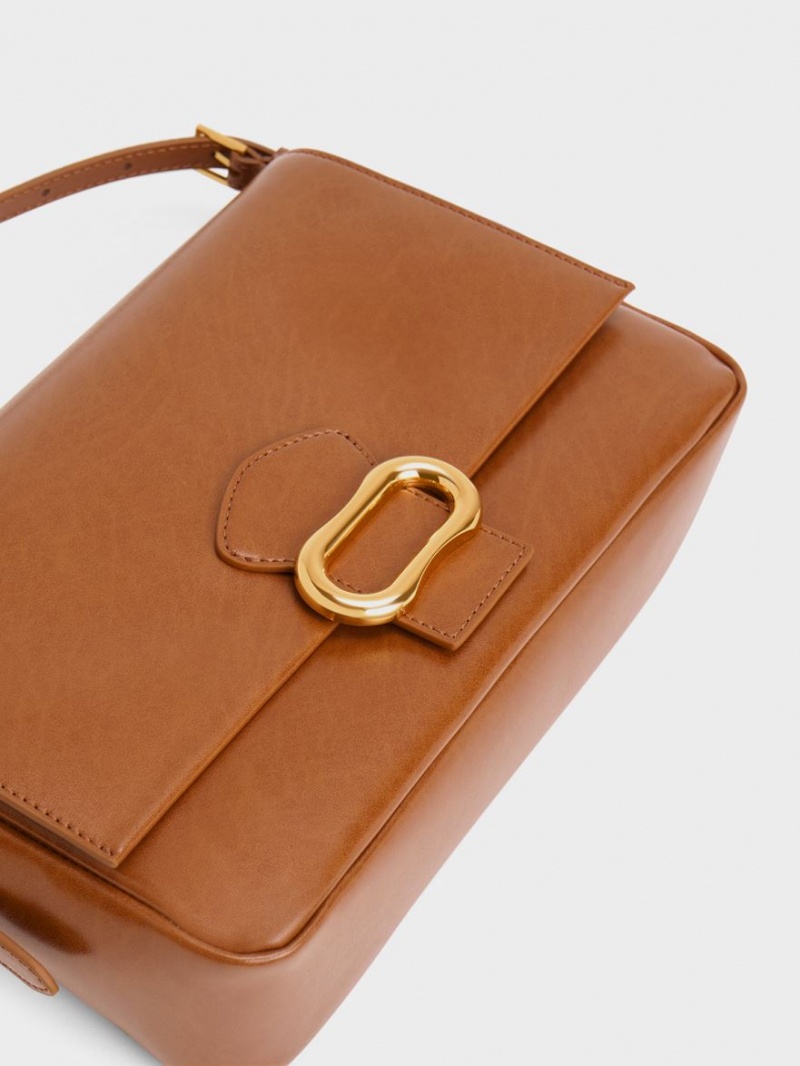 τσάντεσ ώμου Charles And Keith Daki Belted Trapeze σοκολάτα | 72450-QSMT