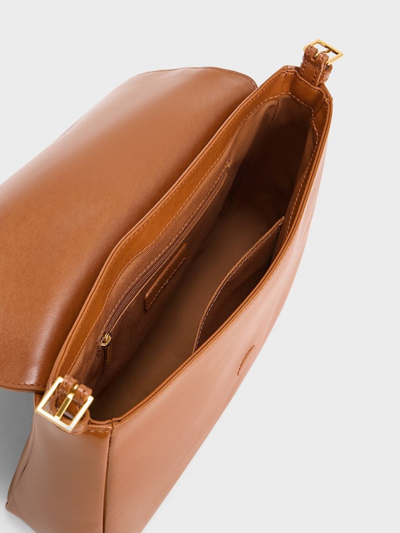 τσάντεσ ώμου Charles And Keith Daki Belted Trapeze σοκολάτα | 72450-QSMT