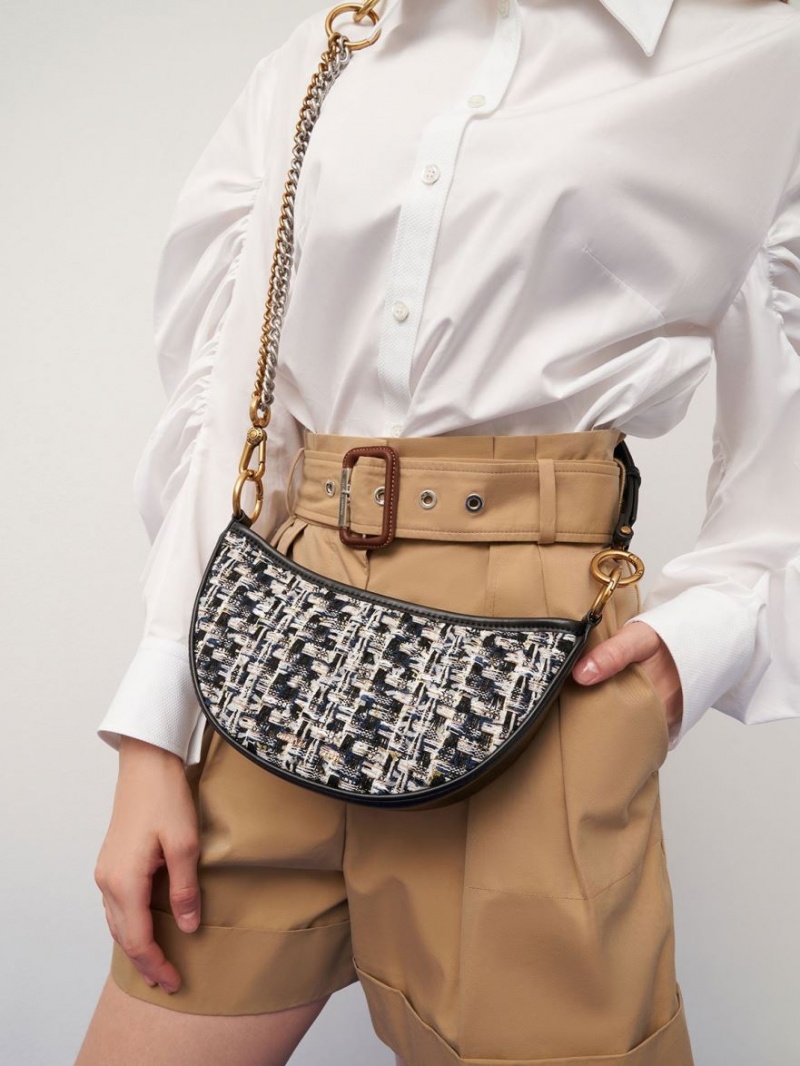 τσάντεσ χιαστί Charles And Keith Dancer Tweed Crescent σκουρο μπλε | 90486-BGWJ