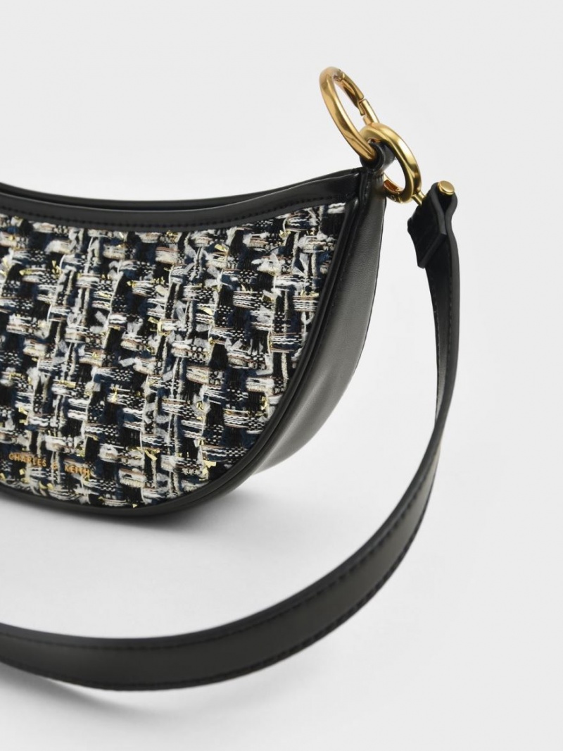 τσάντεσ χιαστί Charles And Keith Dancer Tweed Crescent σκουρο μπλε | 90486-BGWJ