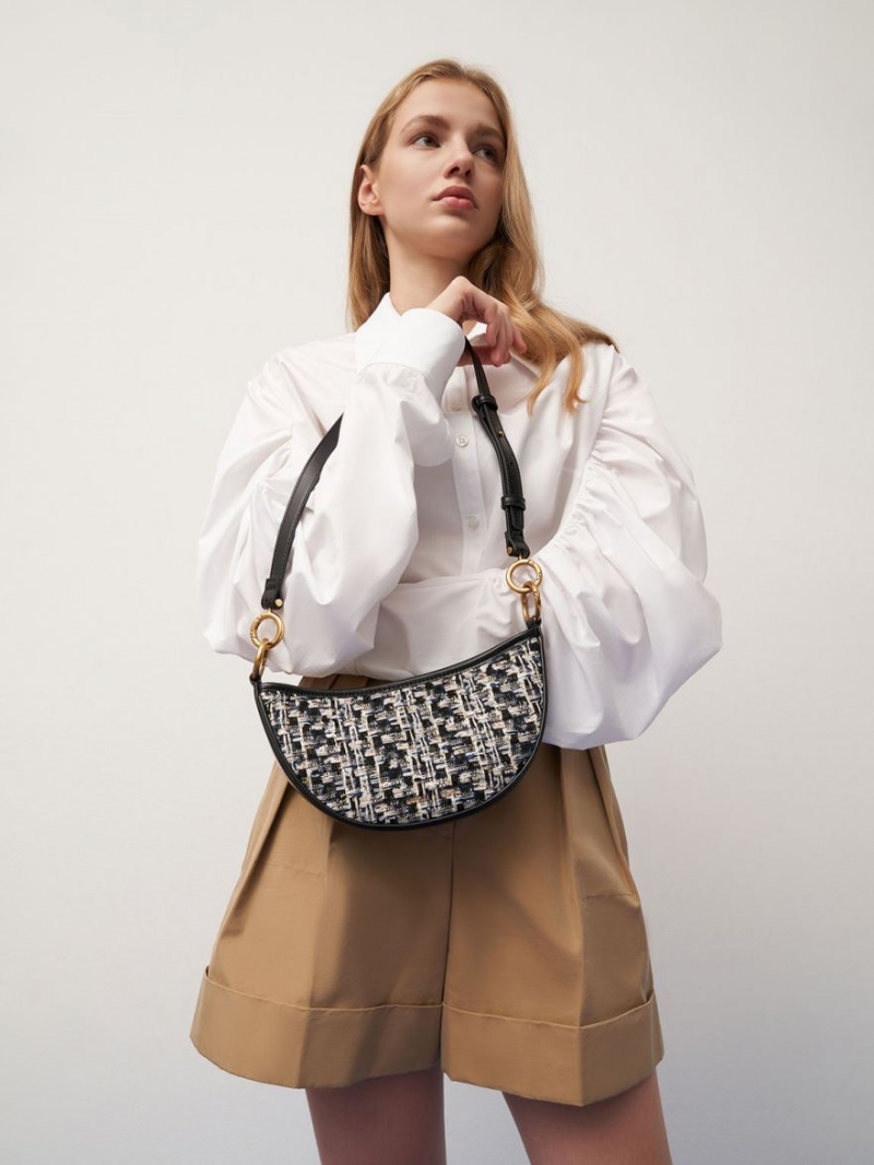 τσάντεσ χιαστί Charles And Keith Dancer Tweed Crescent σκουρο μπλε | 90486-BGWJ