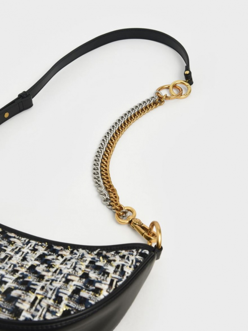 τσάντεσ χιαστί Charles And Keith Dancer Tweed Crescent σκουρο μπλε | 90486-BGWJ