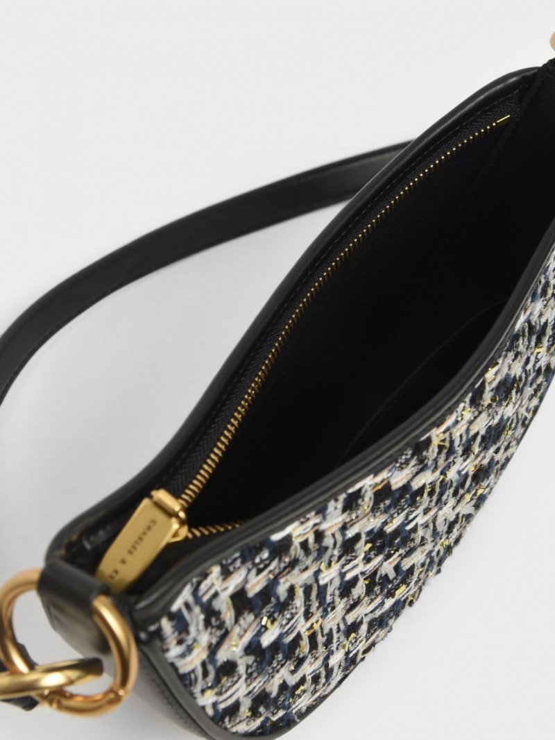 τσάντεσ χιαστί Charles And Keith Dancer Tweed Crescent σκουρο μπλε | 90486-BGWJ