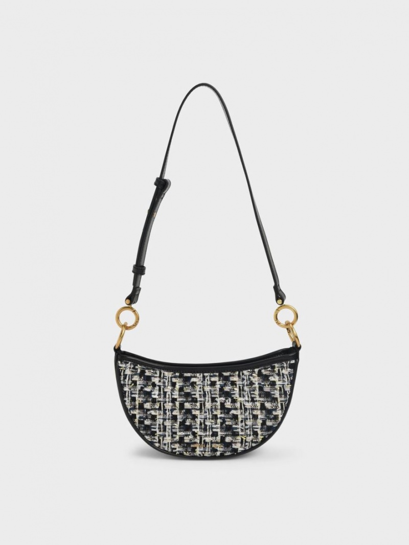 τσάντεσ χιαστί Charles And Keith Dancer Tweed Crescent σκουρο μπλε | 90486-BGWJ