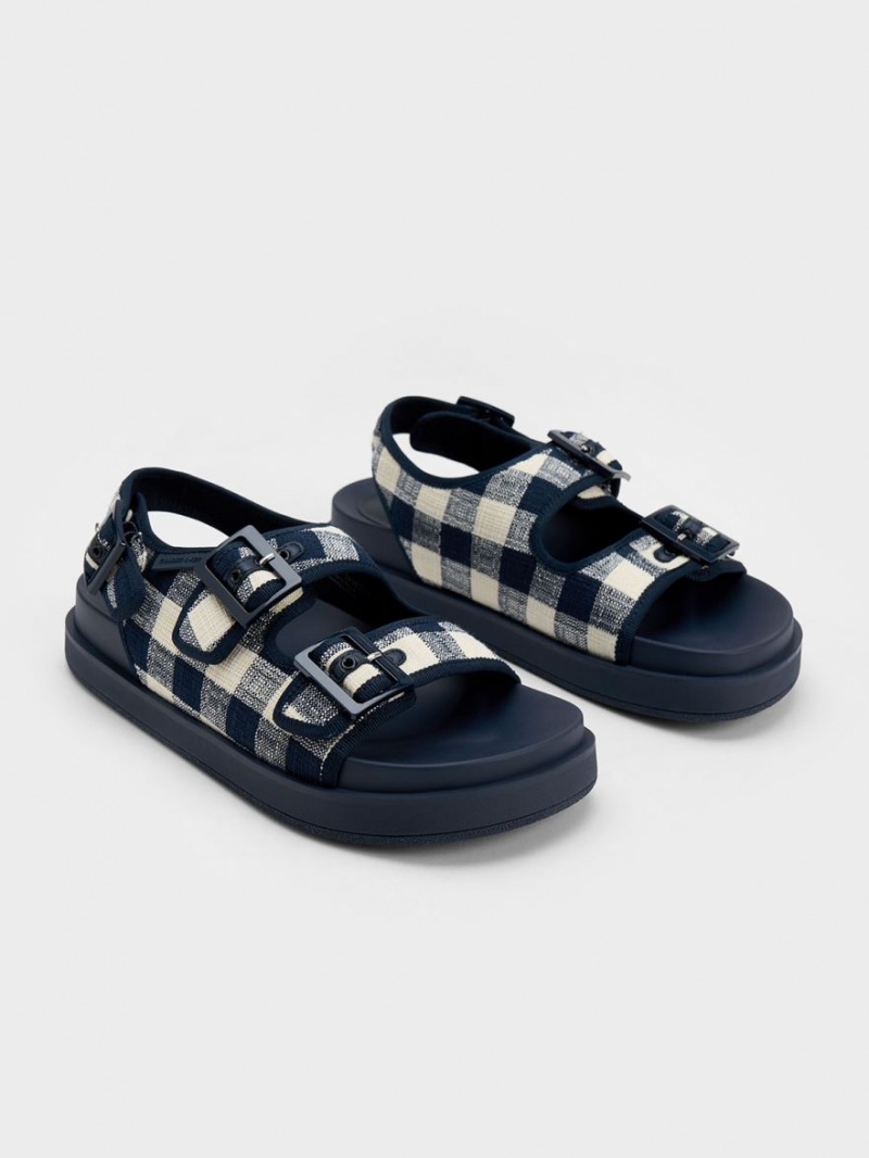 Πεδιλα Πλατφορμεσ Charles And Keith Della Gingham Buckled σκούρο μπλε | 84279-SFWM