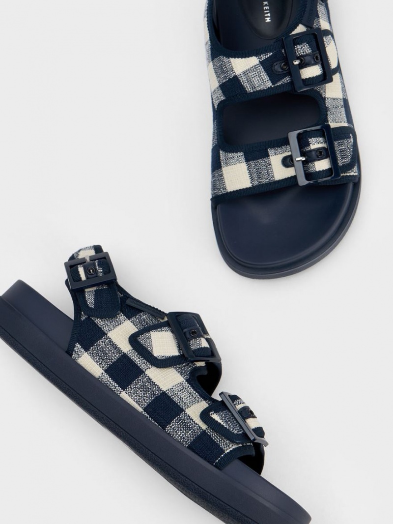 Πεδιλα Πλατφορμεσ Charles And Keith Della Gingham Buckled σκούρο μπλε | 84279-SFWM