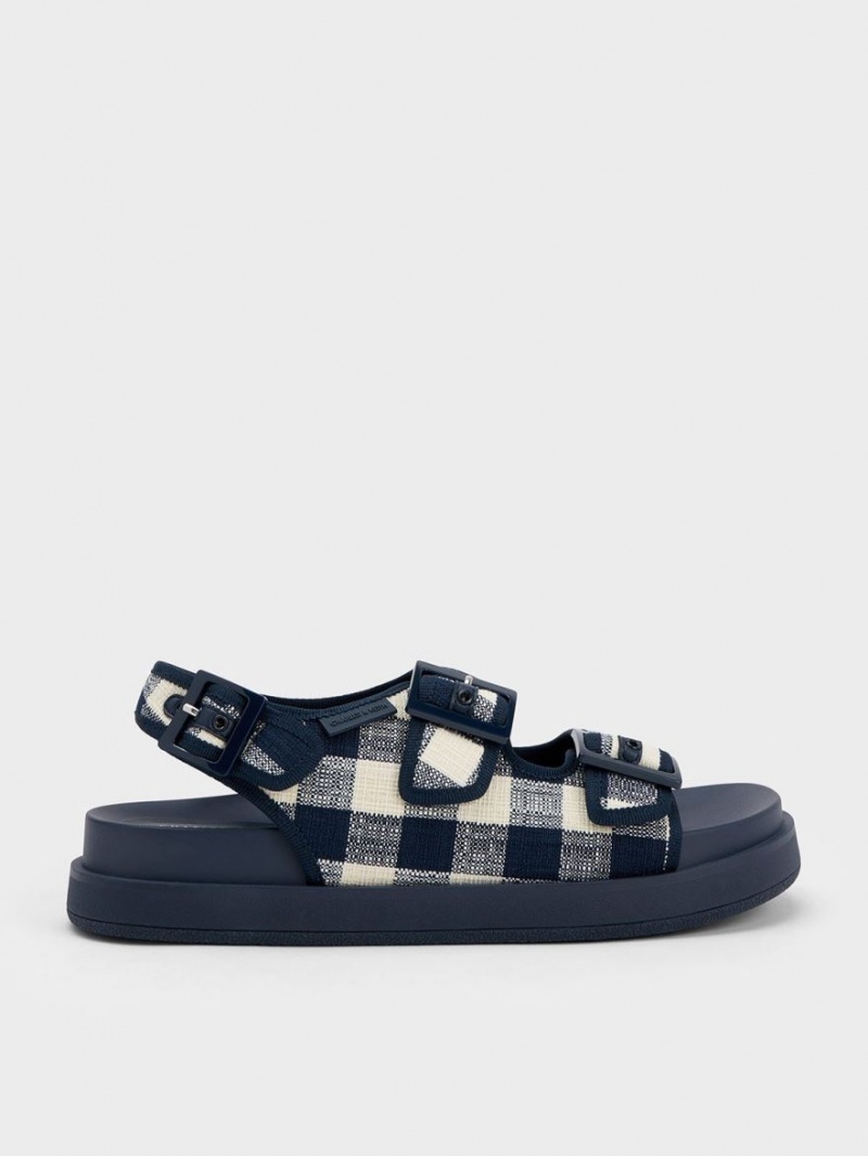 Πεδιλα Πλατφορμεσ Charles And Keith Della Gingham Buckled σκούρο μπλε | 84279-SFWM