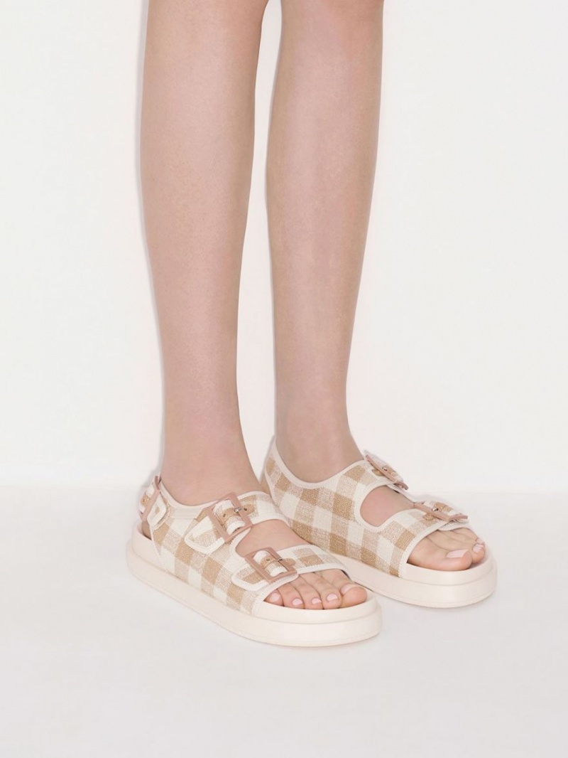 Πεδιλα Πλατφορμεσ Charles And Keith Della Gingham Buckled Μπεζ | 40973-GNXC