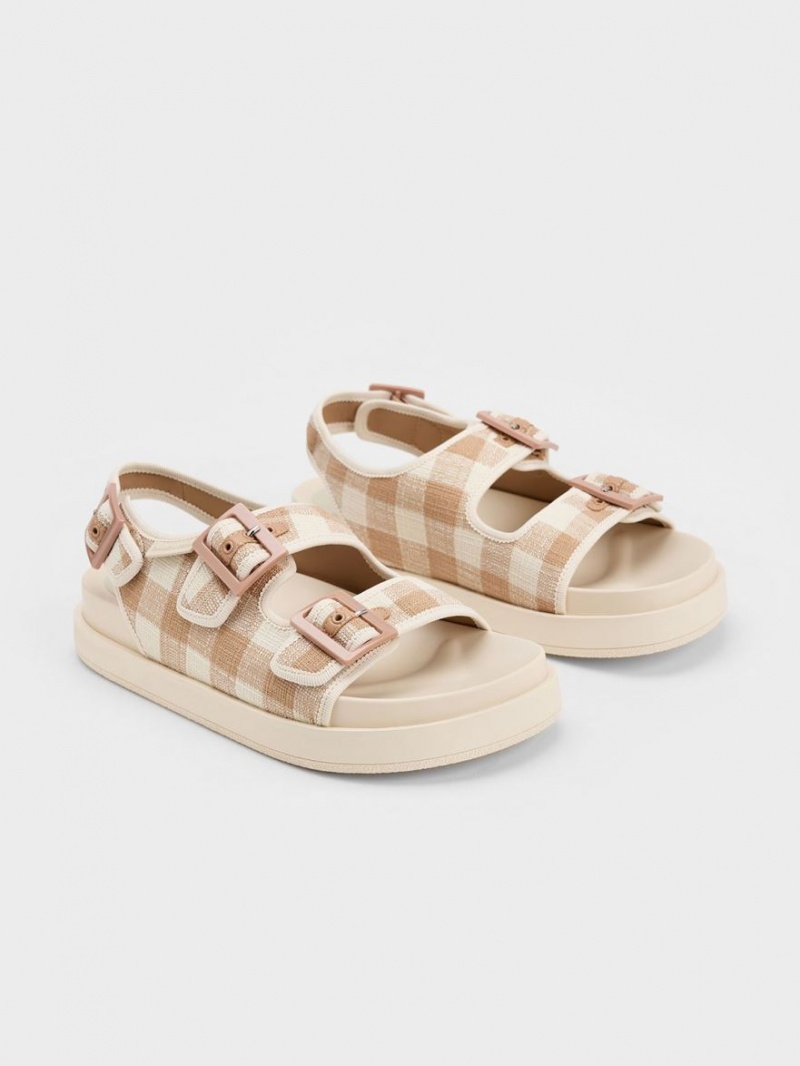 Πεδιλα Πλατφορμεσ Charles And Keith Della Gingham Buckled Μπεζ | 40973-GNXC