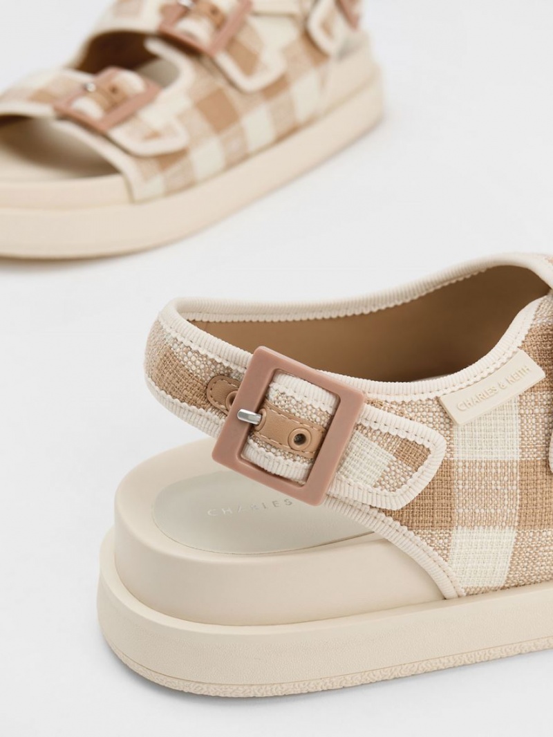 Πεδιλα Πλατφορμεσ Charles And Keith Della Gingham Buckled Μπεζ | 40973-GNXC