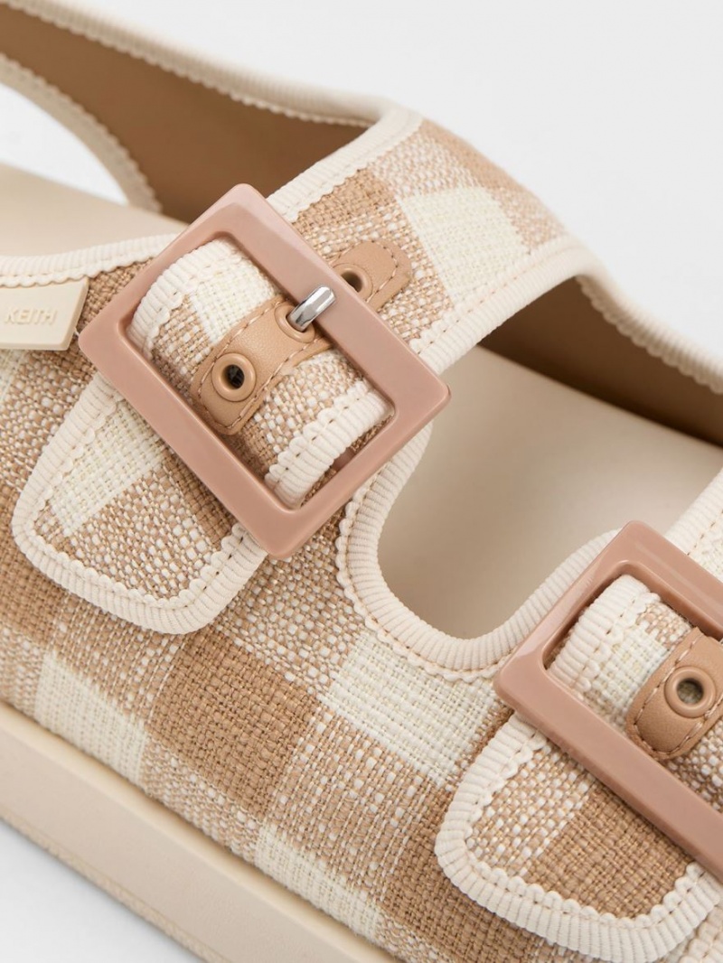 Πεδιλα Πλατφορμεσ Charles And Keith Della Gingham Buckled Μπεζ | 40973-GNXC
