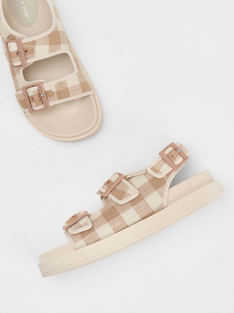 Πεδιλα Πλατφορμεσ Charles And Keith Della Gingham Buckled Μπεζ | 40973-GNXC
