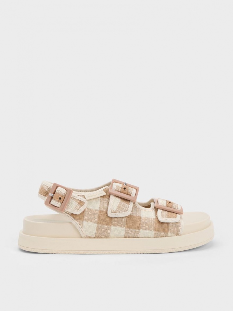 Πεδιλα Πλατφορμεσ Charles And Keith Della Gingham Buckled Μπεζ | 40973-GNXC