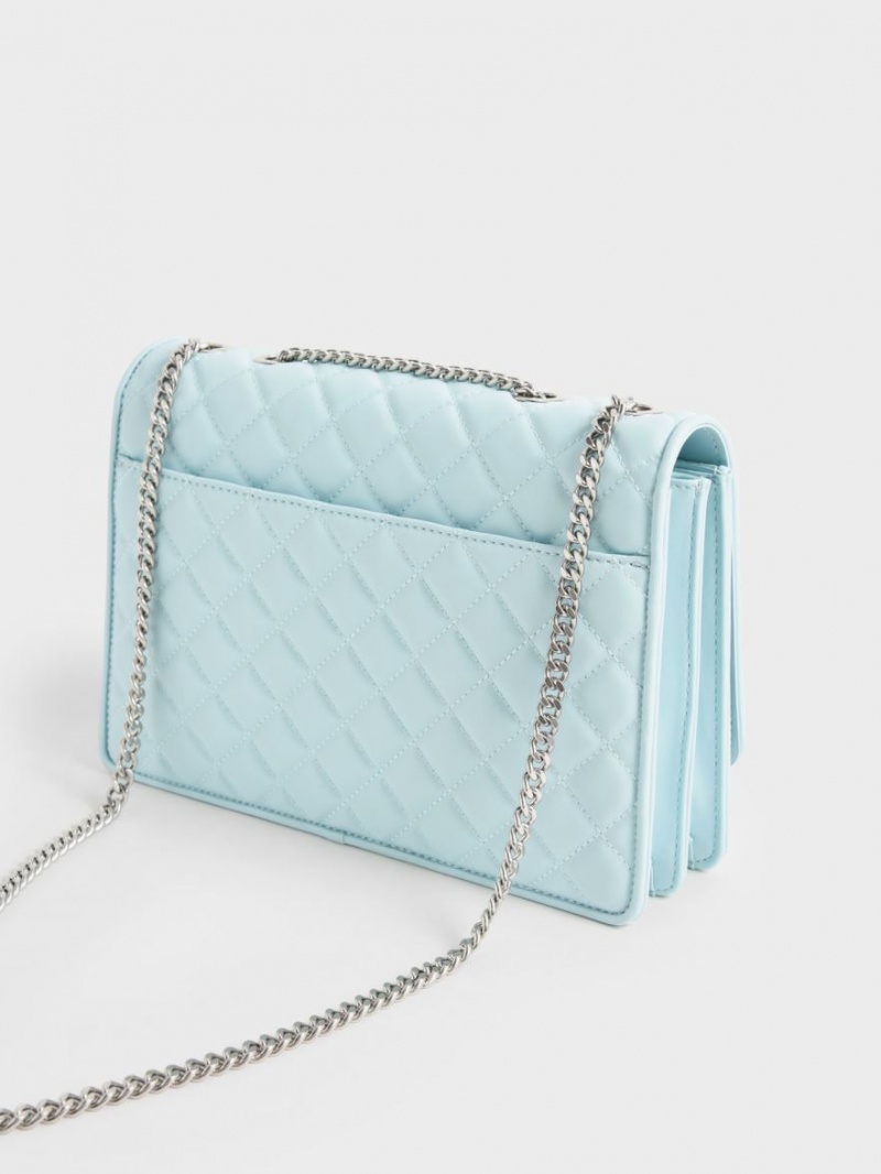 τσάντεσ ώμου Charles And Keith Double Chain Handle Καπιτονέ ανοιχτο μπλε | 36510-WFDZ