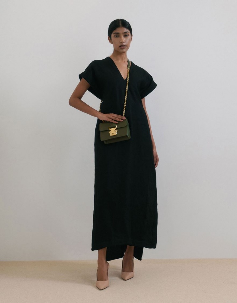 τσάντεσ ώμου Charles And Keith Double Handle Metallic Push-Lock Ελιά | 63851-UOIQ
