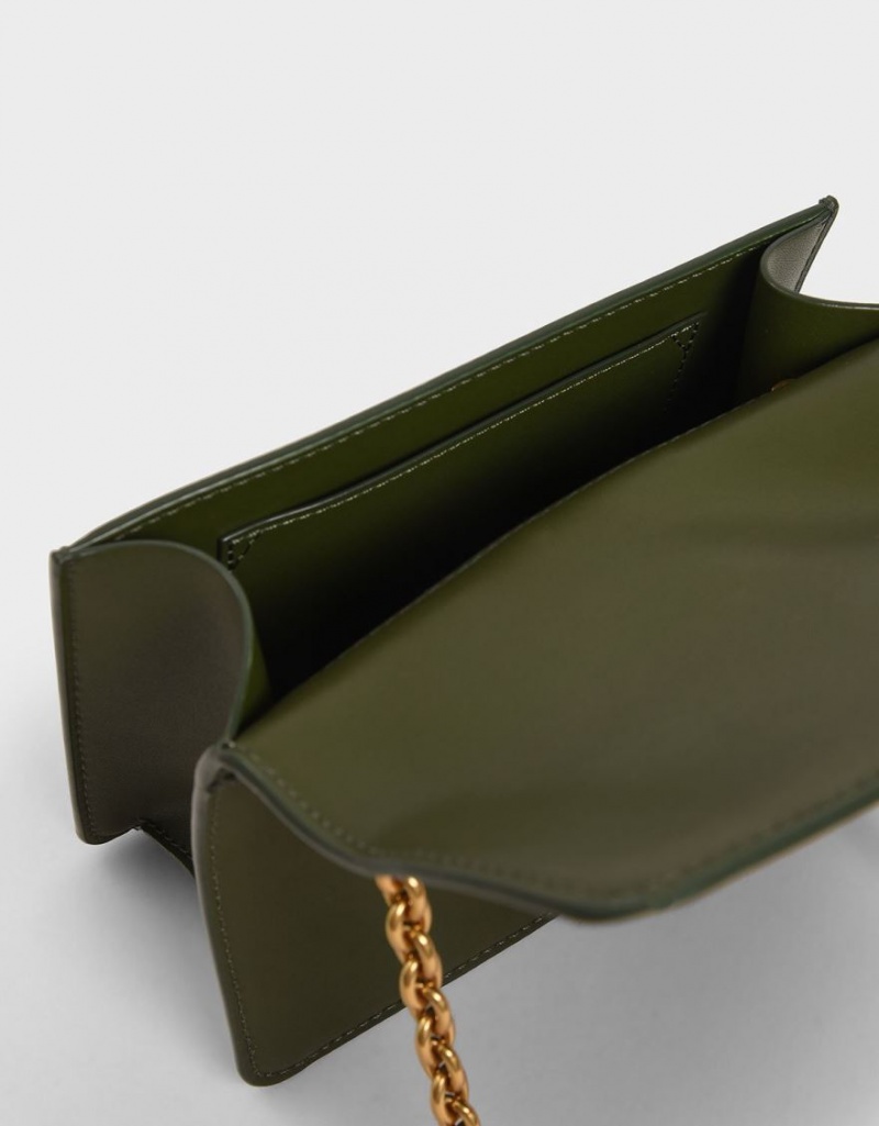 τσάντεσ ώμου Charles And Keith Double Handle Metallic Push-Lock Ελιά | 63851-UOIQ