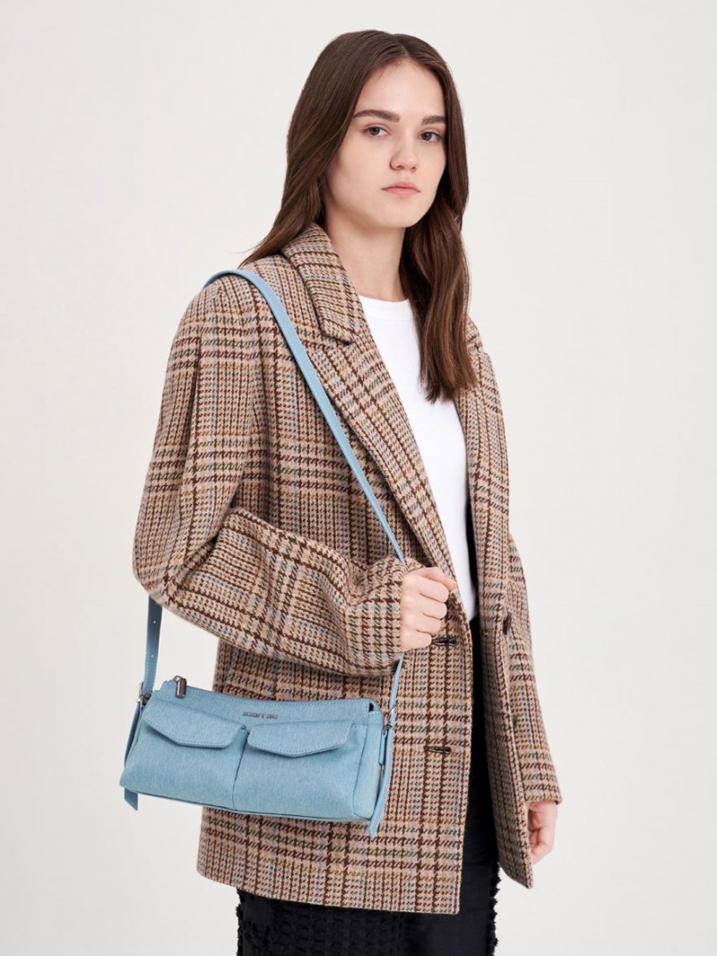τσάντεσ ώμου Charles And Keith Double Pouch μπλε | 06275-RSTV