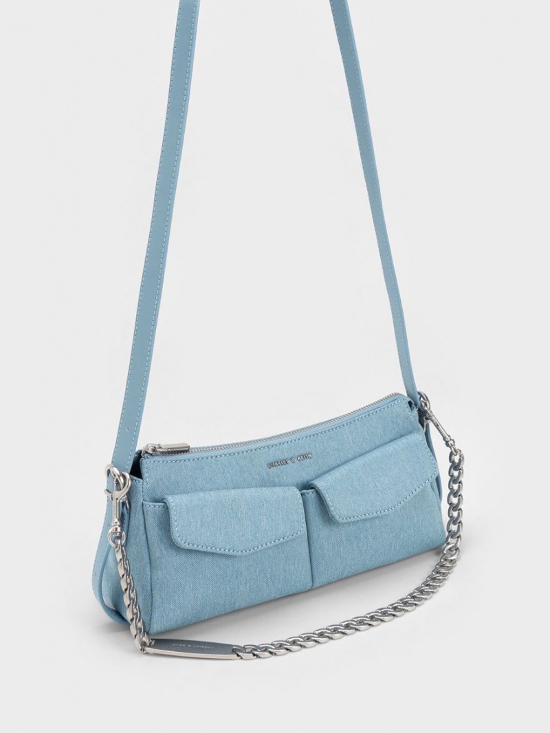 τσάντεσ ώμου Charles And Keith Double Pouch μπλε | 06275-RSTV
