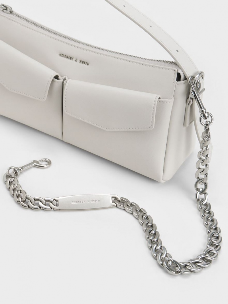 τσάντεσ ώμου Charles And Keith Double Pouch ασπρα | 38147-FGTV