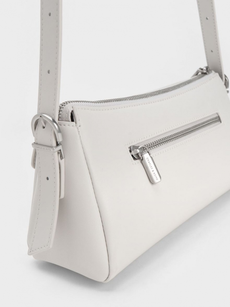 τσάντεσ ώμου Charles And Keith Double Pouch ασπρα | 38147-FGTV