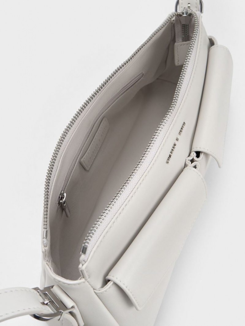 τσάντεσ ώμου Charles And Keith Double Pouch ασπρα | 38147-FGTV