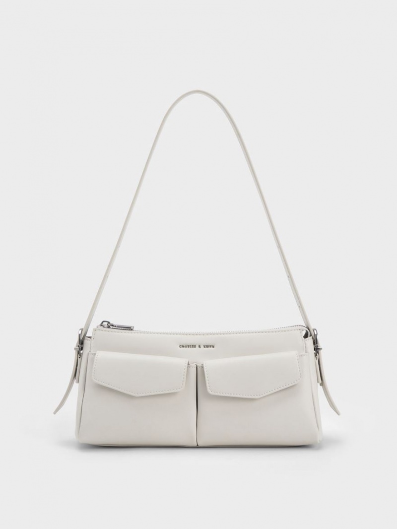 τσάντεσ ώμου Charles And Keith Double Pouch ασπρα | 38147-FGTV